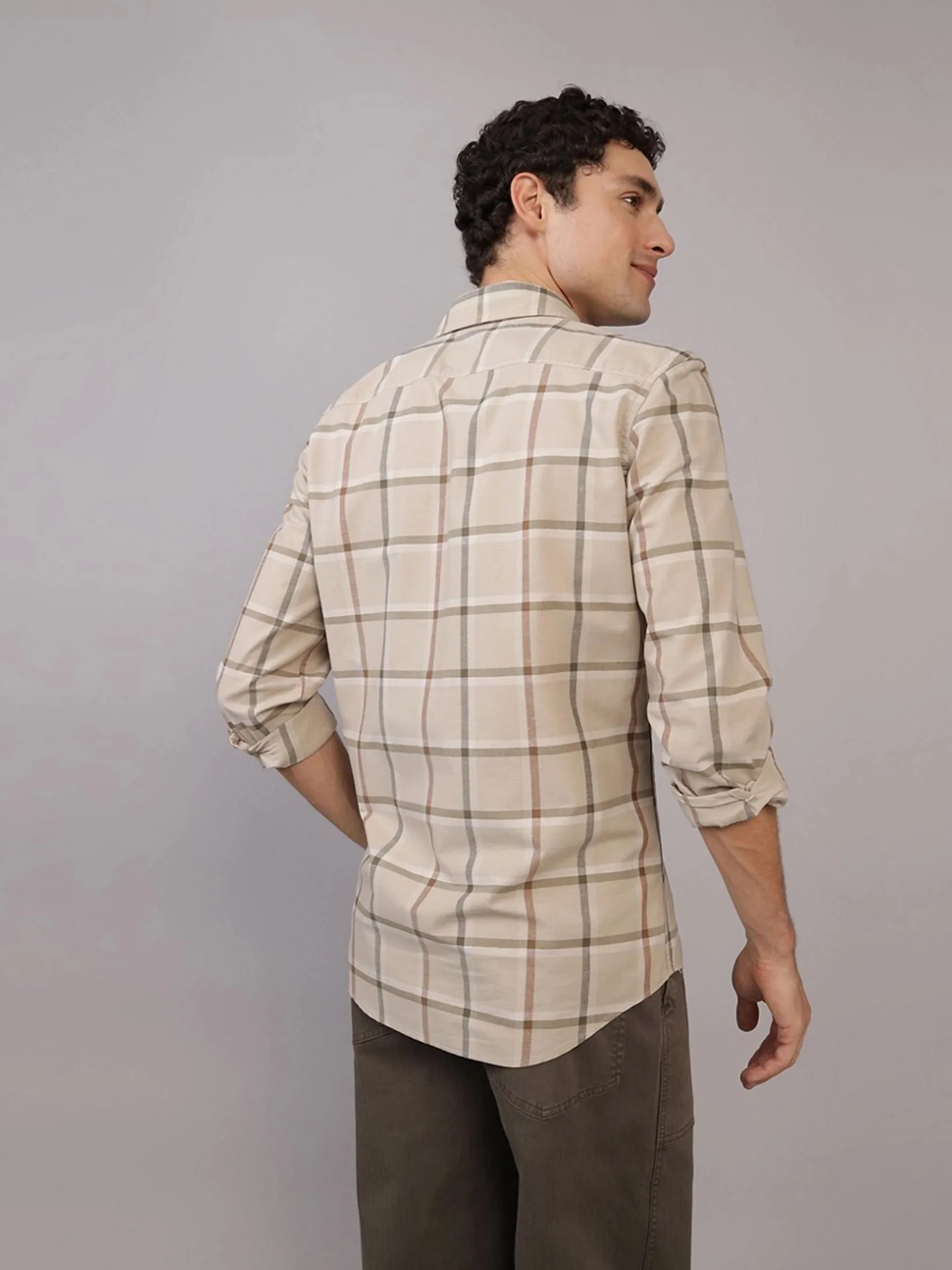 AMERICAN EAGLE MEN SF CSC COTTON NEP SHIRT 204 DUNE KHAKI