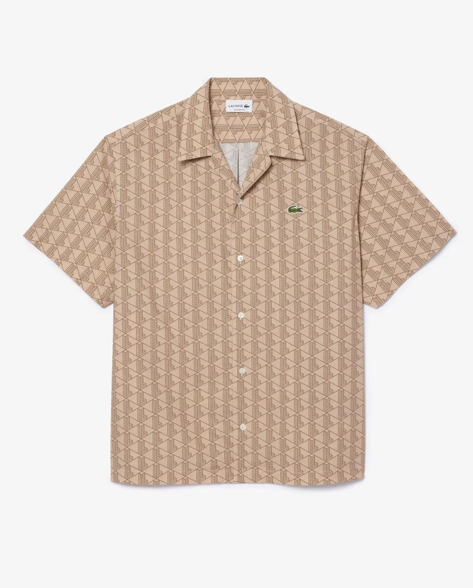LACOSTE Short Sleeved Monogram Print Shirt Beige