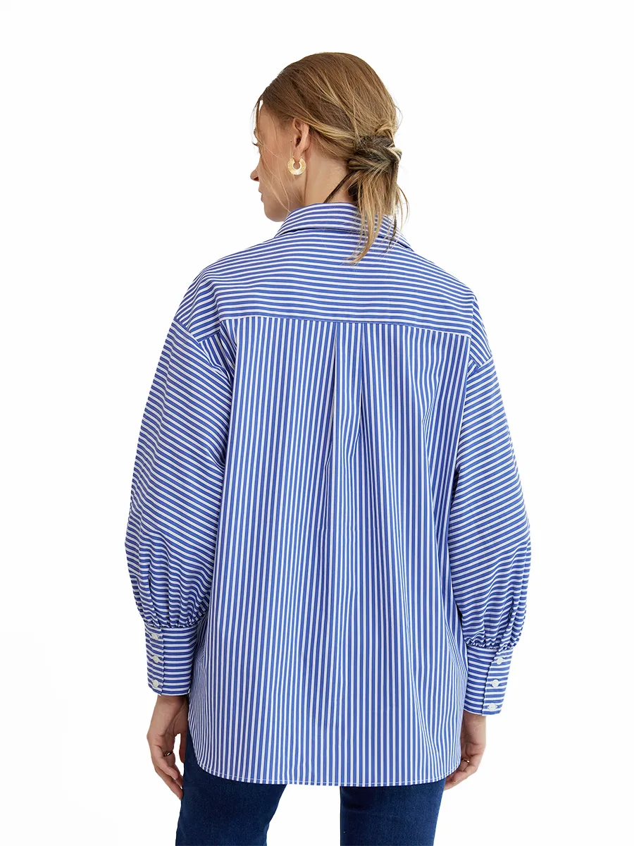 ELLE NAVY BLUE WOMEN OVERSIZE SHIRT STRIPED W3B276 COLLECTION BEPARIS