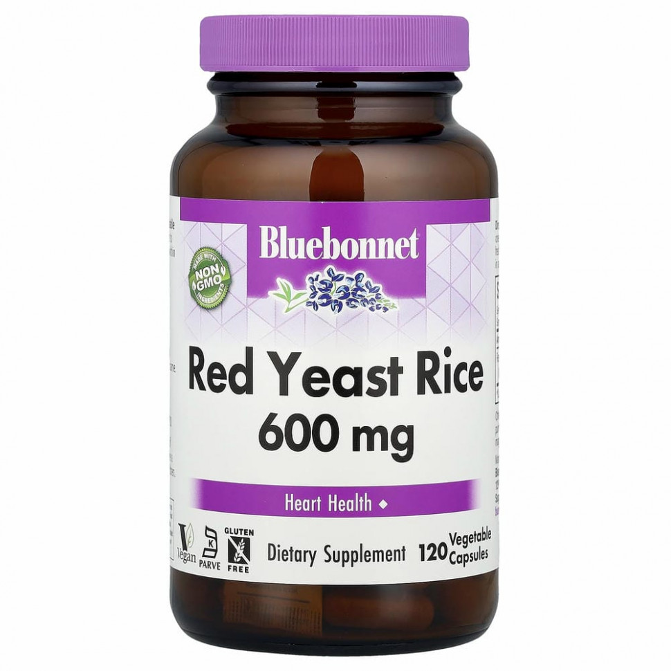 Bluebonnet Nutrition, красный ферментированный рис, 600 мг, 120 вегетарианских капсул