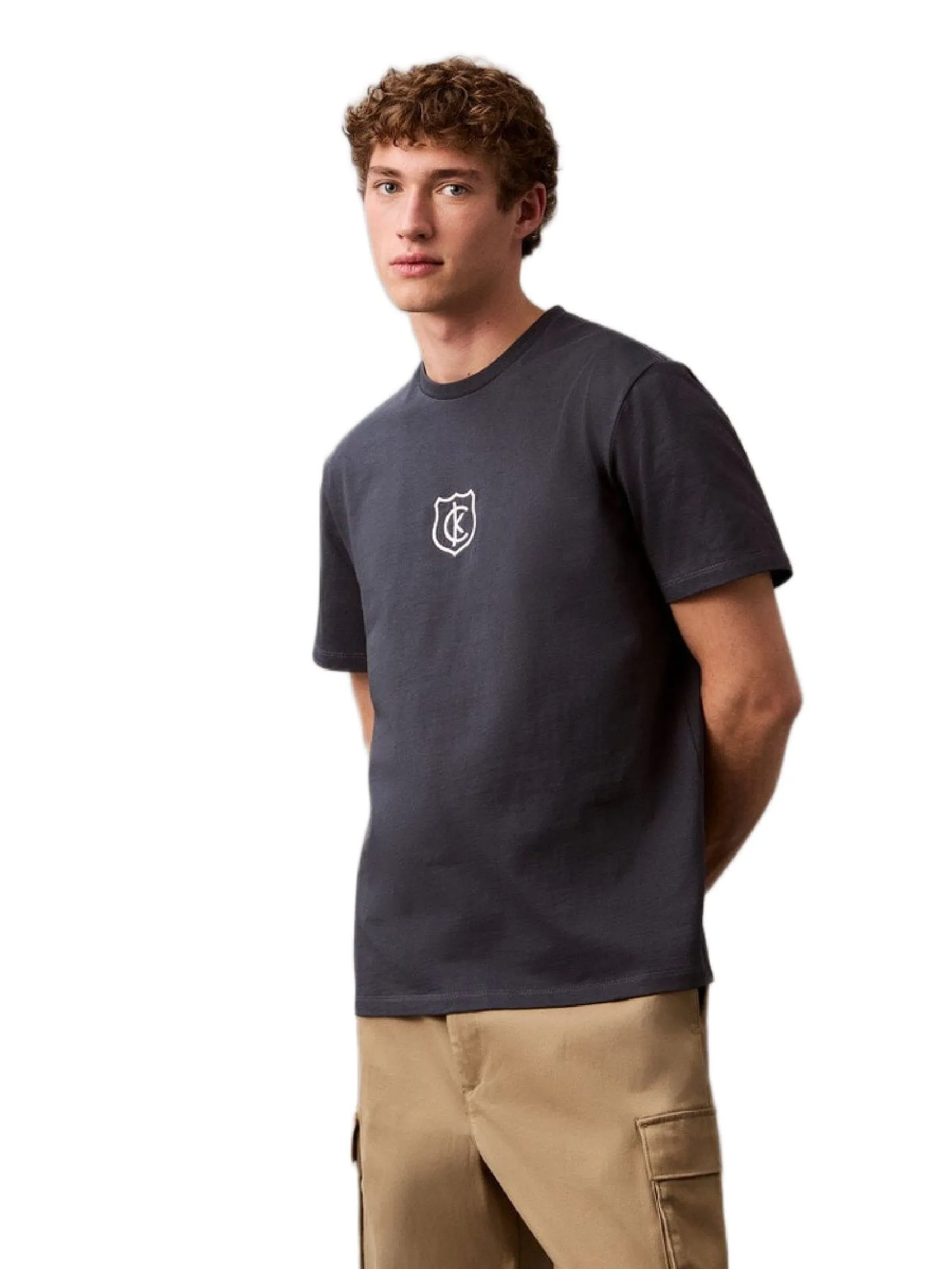 CALVIN KLEIN Men's Regular Fit CK Shield Short Sleeve T-Shirt Navy Blue