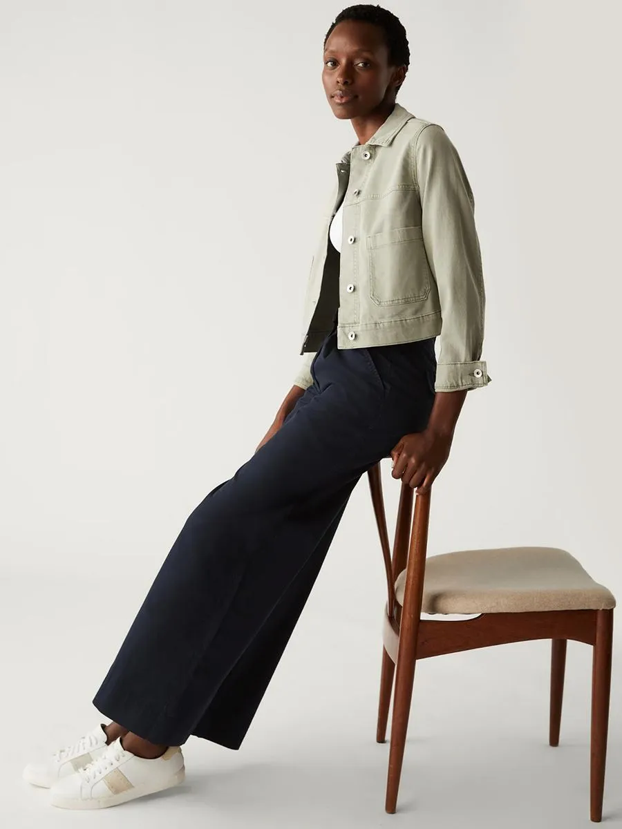 MARKS & SPENCER Women Wide Leg Chinos Pure Cotton Slouchy