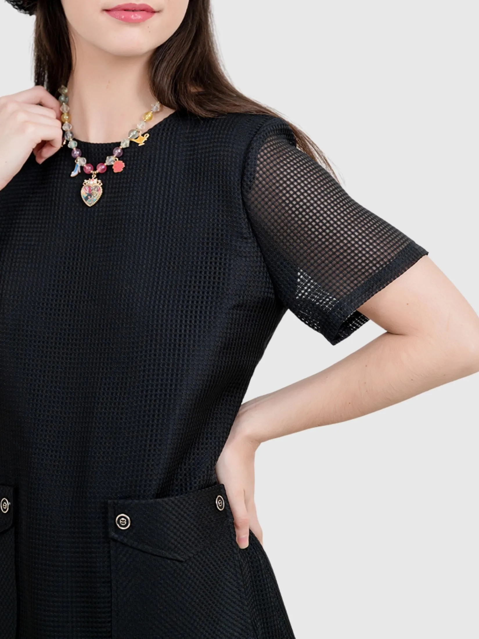 AMILA Women Dress Short Sleeves Bogel Black