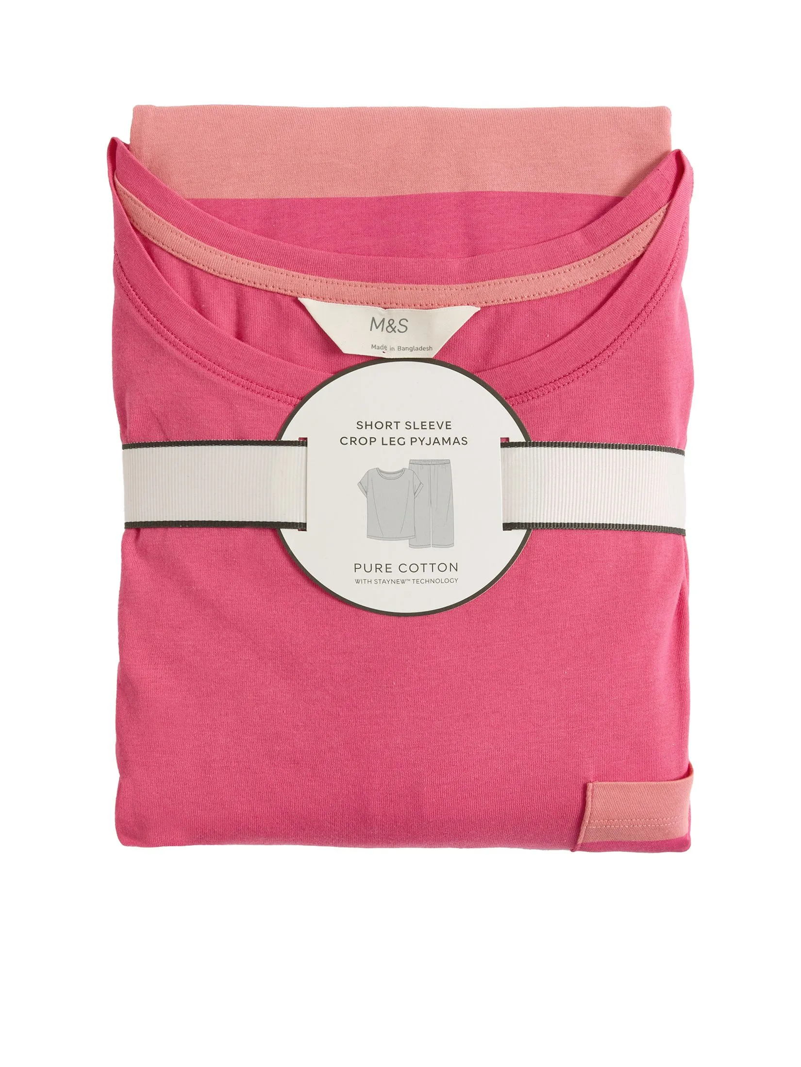 MARKS & SPENCER Women Pyjama Set Cotton Rich Crop Leg Deep Pink