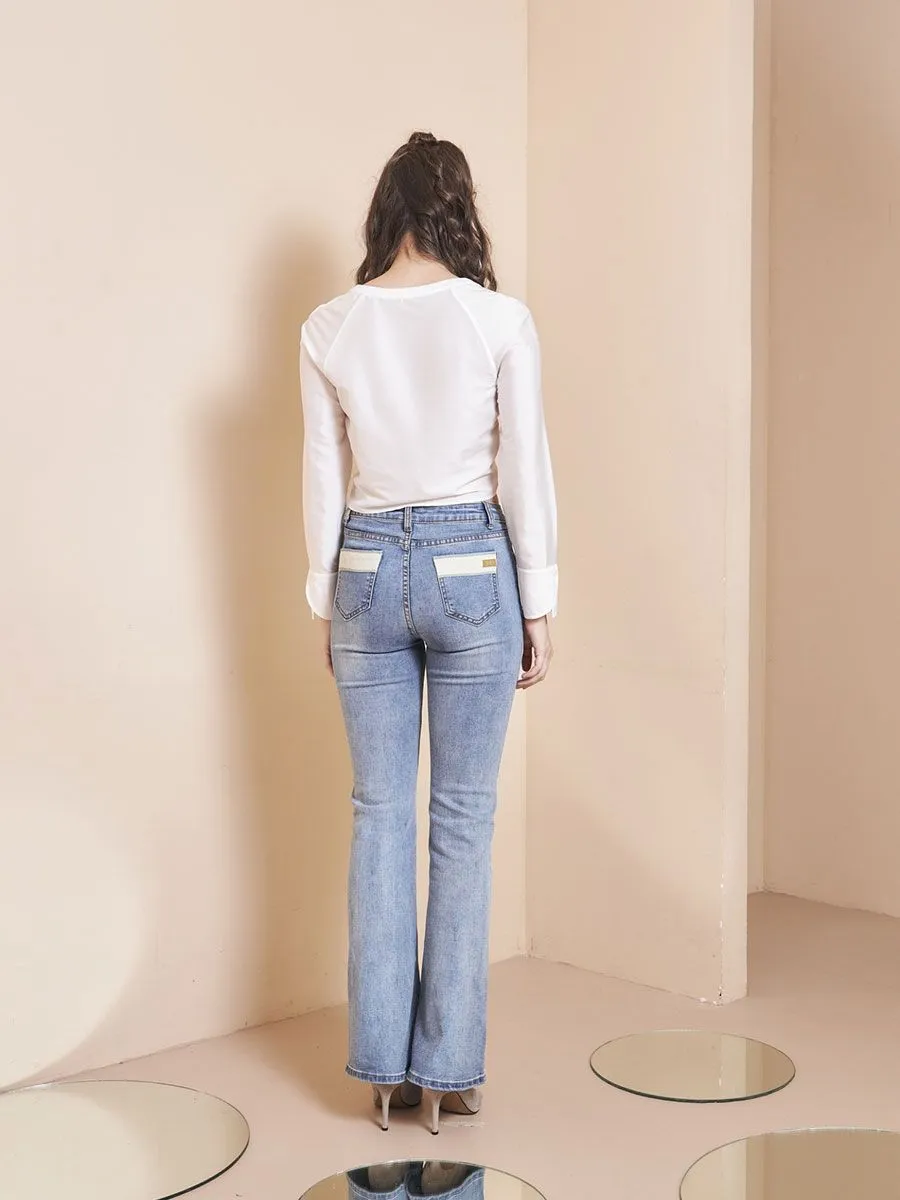 THEA BY THARA Trim-Detailed Wide-Leg Jeans Blue