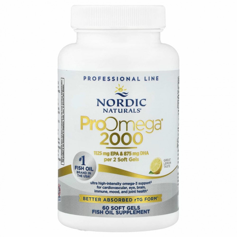 Nordic Naturals, ProOmega 2000, лимон, 1250 мг, 60 мягких желатиновых капсул