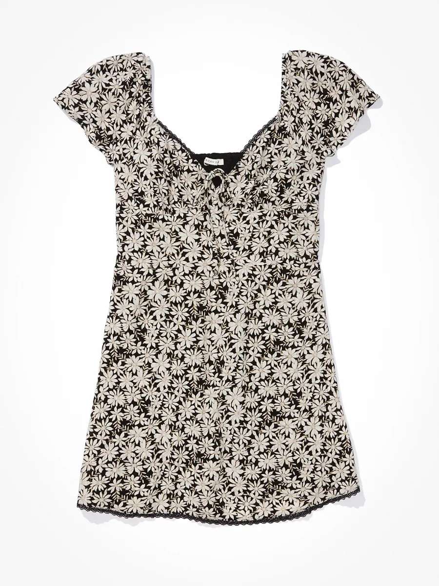 AMERICAN EAGLE WOMEN 7248 FLUTTER SLV DROP WAIST MINI 001 BLACK