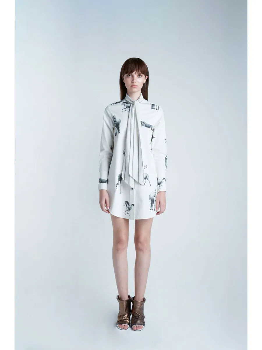 SENADA WOMEN BOW COLLAR ANIMAL PRINT SHIRT DRESS