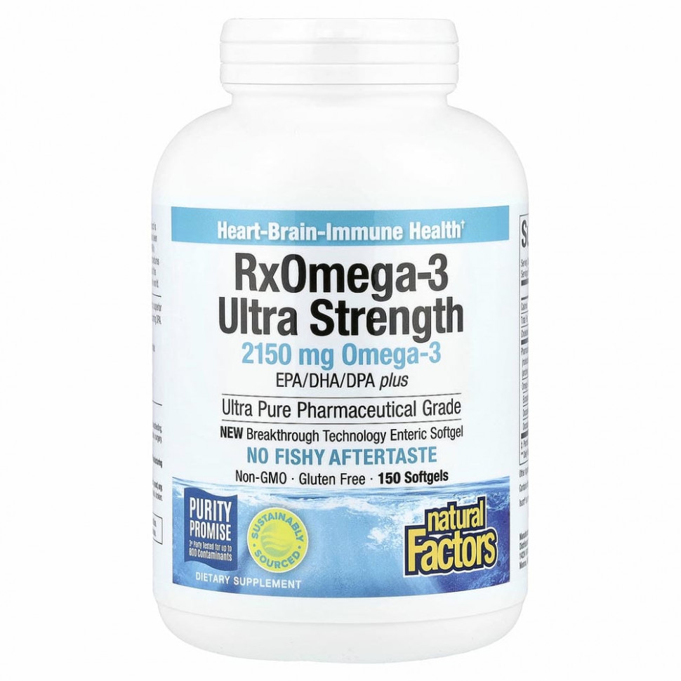 Natural Factors, Ultra Strength RxOmega-3, 900 мг ЭПК/ДГК, 150 мягких таблеток Enteripure