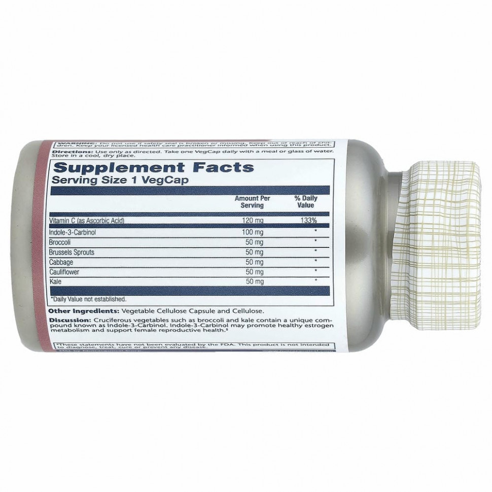 Solaray, Индол-3-карбинол с крестоцветными овощами, 100 мг, 30 растительных капсул