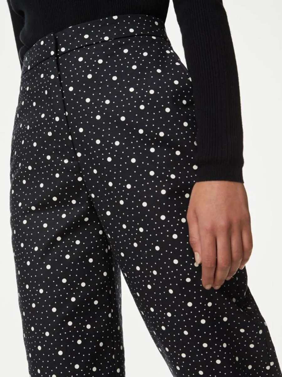MARKS & SPENCER Women Trousers Cotton Rich Printed Slim Fit