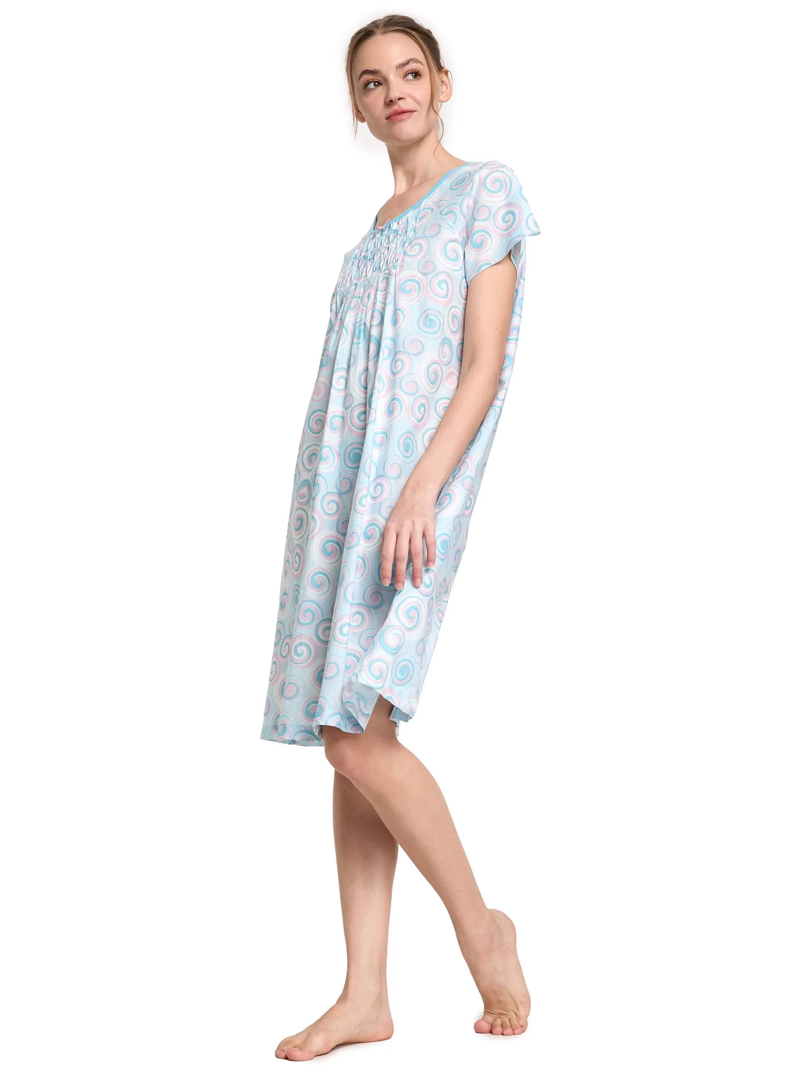 CLAUDIA'S ROMANCE Women Nightdress Short Sleeves Light Blue