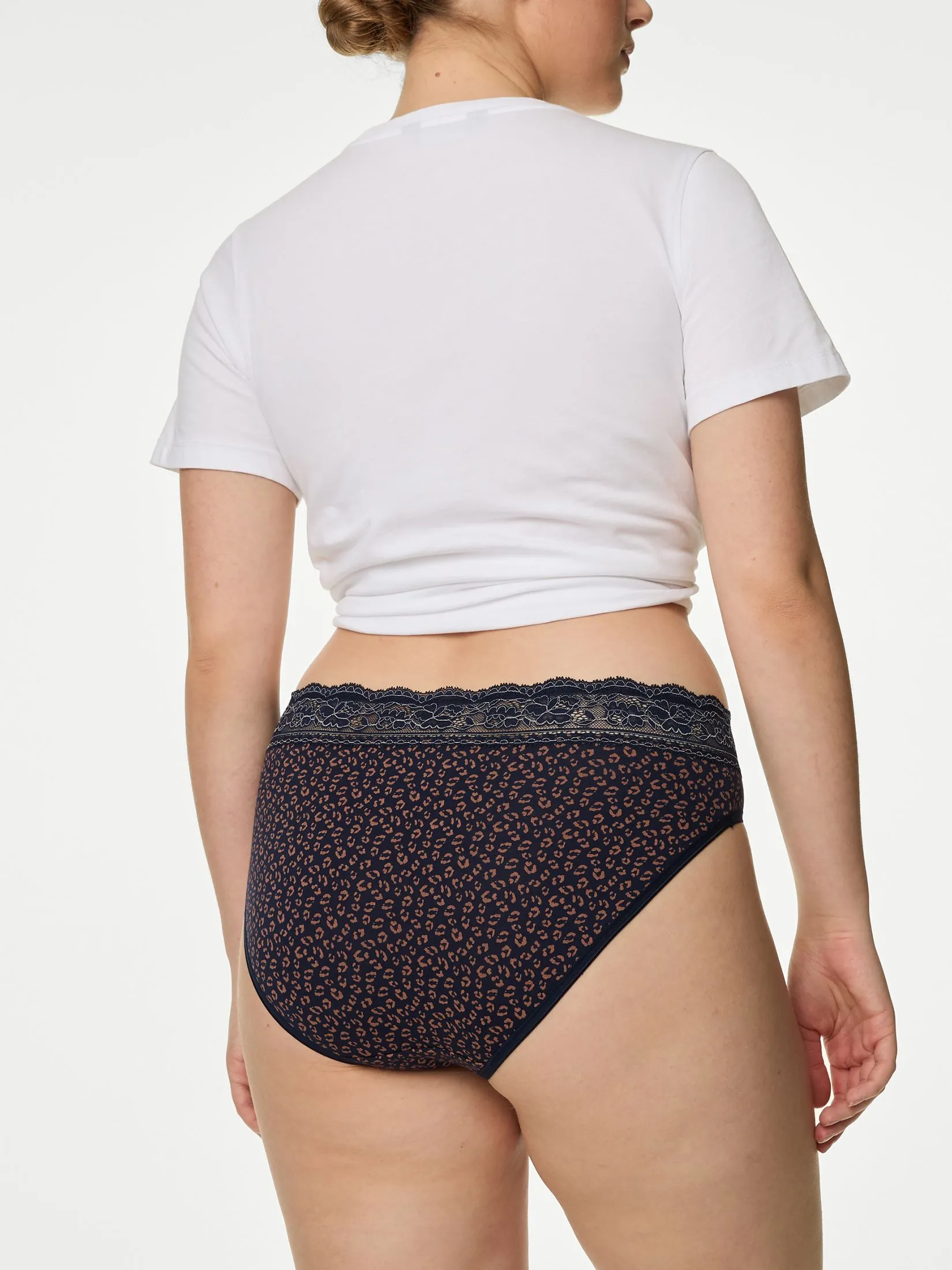 MARKS & SPENCER Women Briefs High Leg Knickers Cotton Rich Printed 5pk Multi-Color