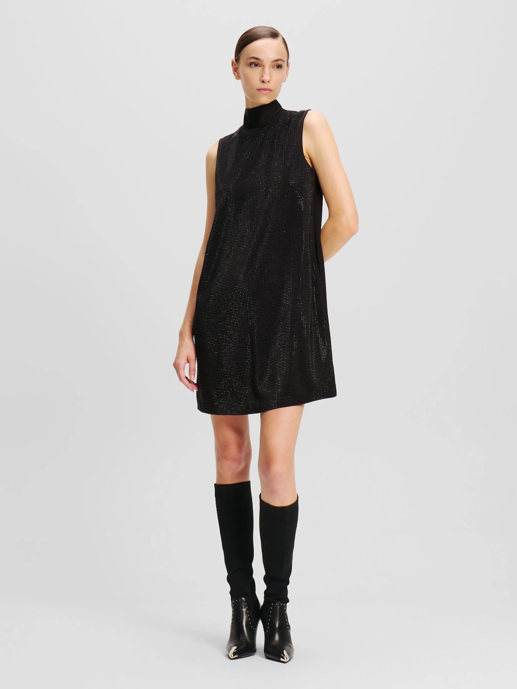 KARL LAGERFELD RHINESTONE SHIFT BOW DRESS BLACK