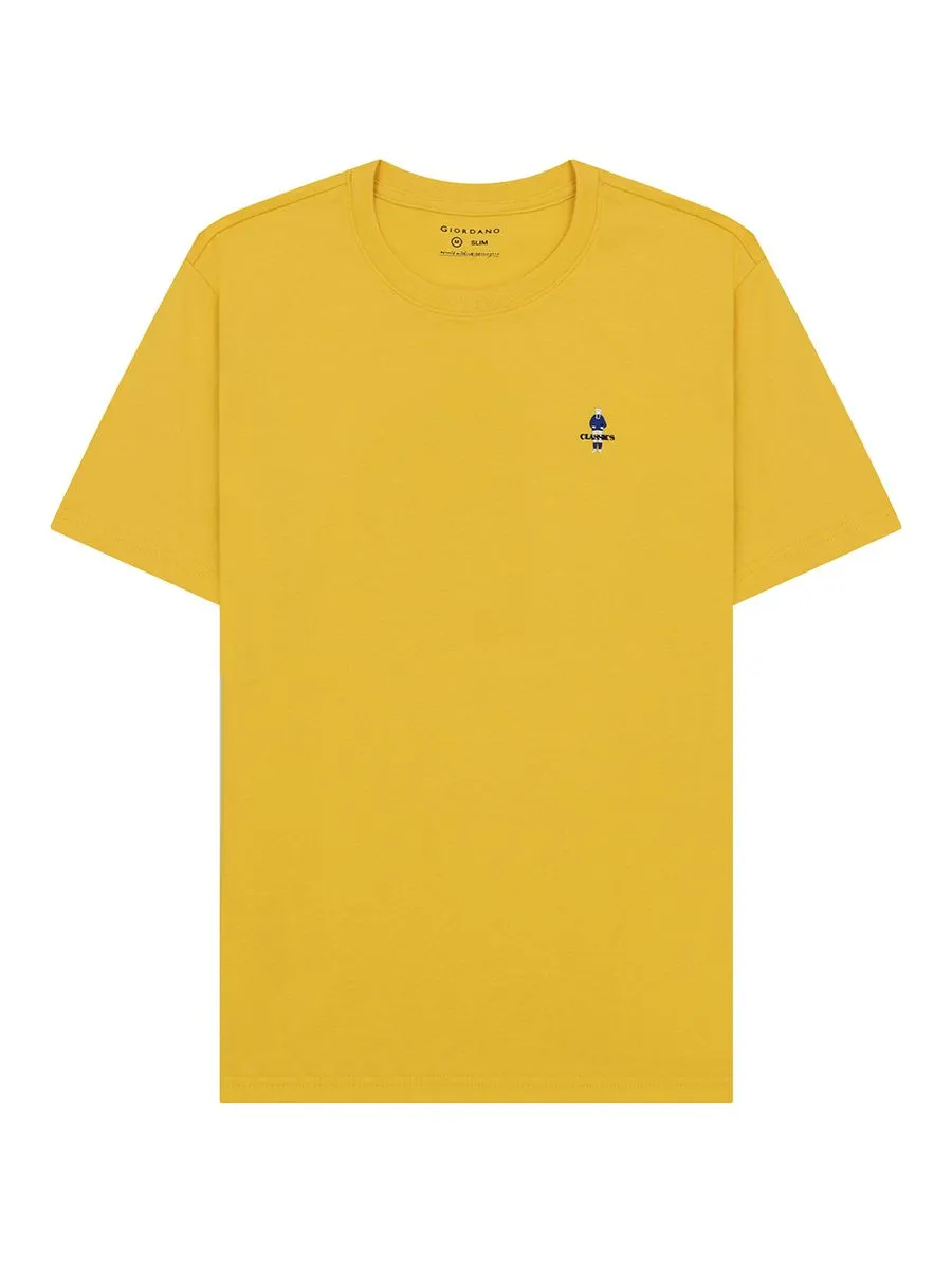 GIORDANO Men's Slim Fit Embroidery Tee (Classic Man)  Daffodil Yellow