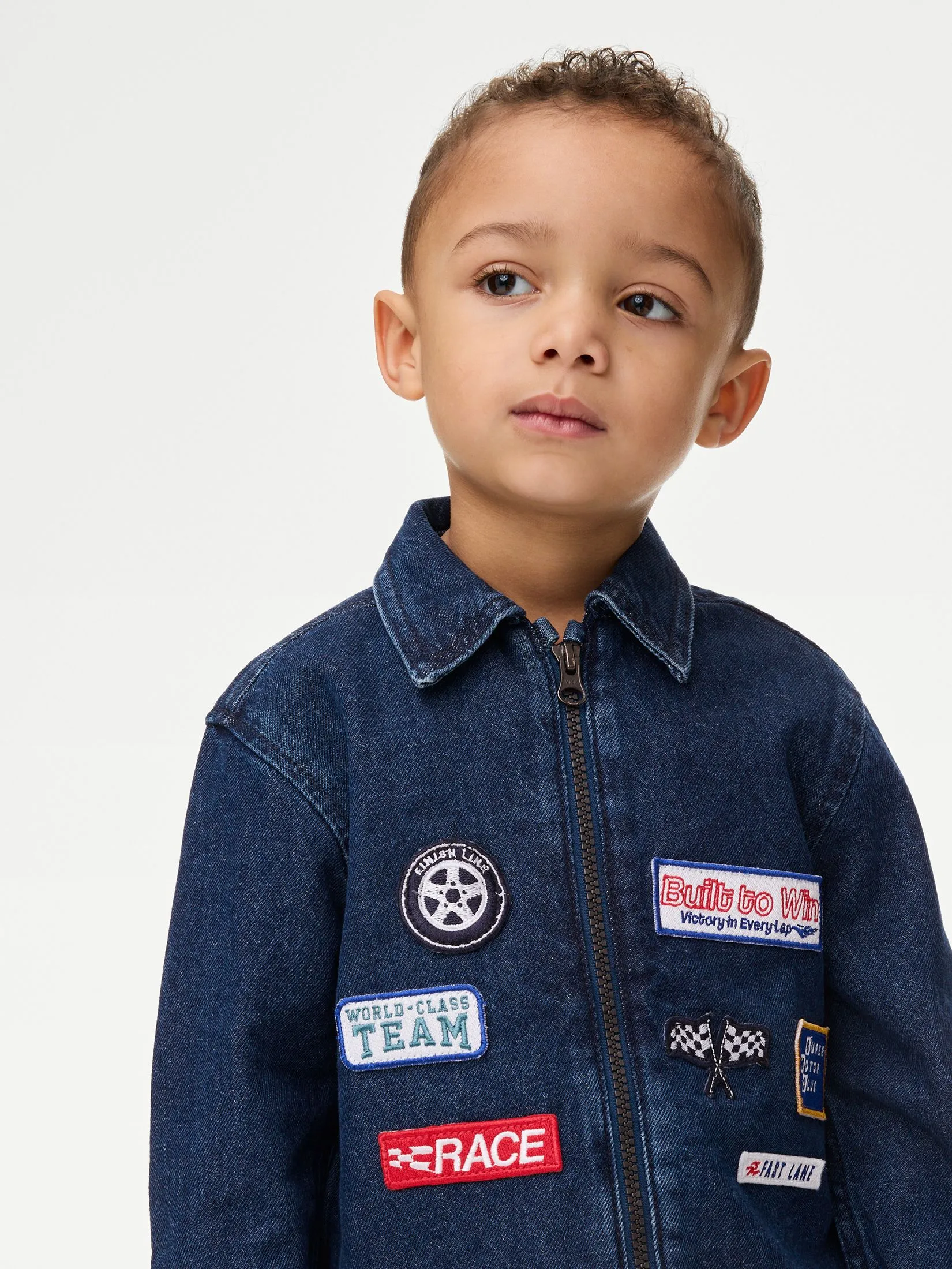 MARKS & SPENCER KIDS Boy Toddler Jacket Pure Cotton Badged Denim Denim