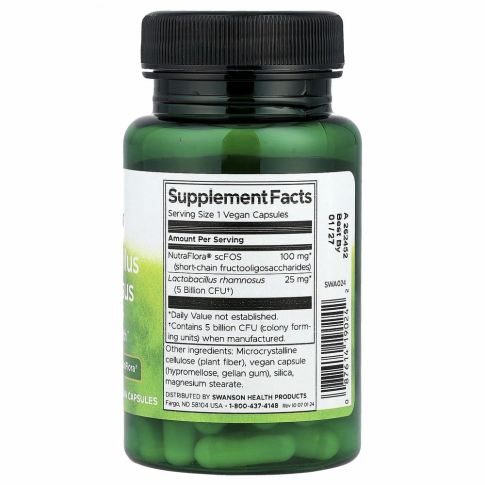 Swanson, Лактобактерии рамнозус с ФОС, 5 млрд КОЕ, 60 растительных капсул для эмбо