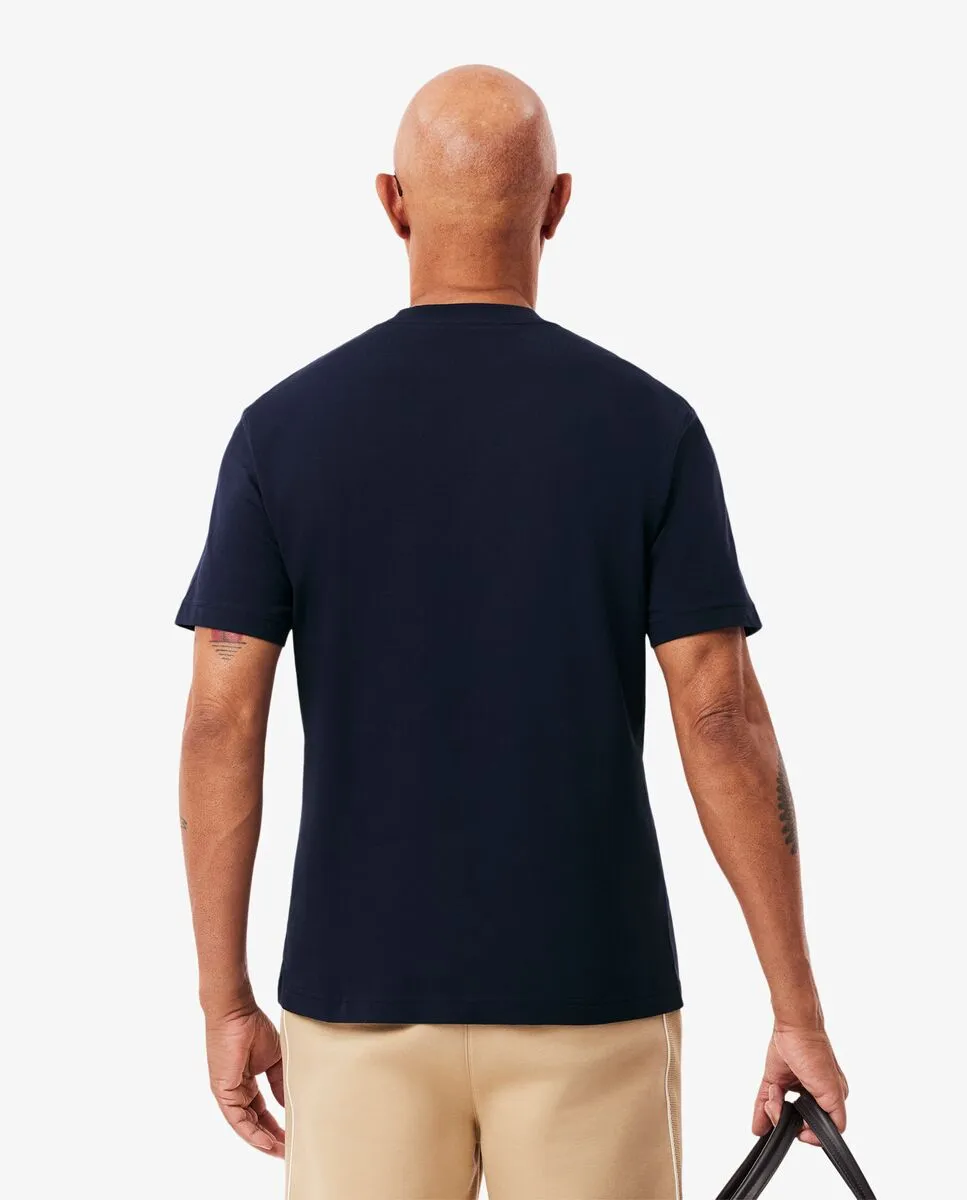 LACOSTE Cotton T-Shirt With Breast Pocket Blue