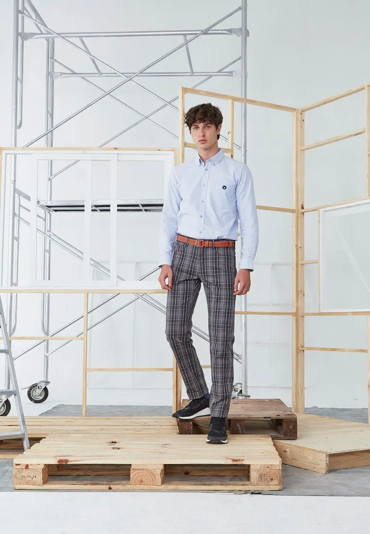 BROWNE & CO. Blue Button Down Collar Long Sleeves Shirt with Pocket