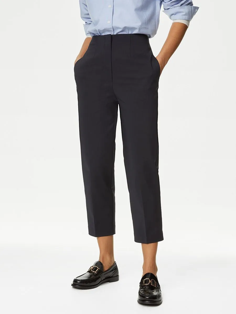 MARKS & SPENCER Women Cropped Trousers Cotton Blend Slim Fit