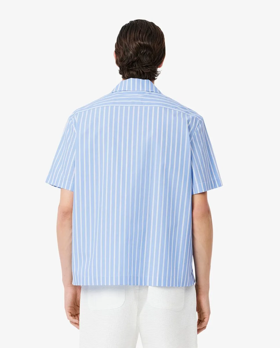 LACOSTE Relaxed Fit Striped Short Sleeved Shirt Blue