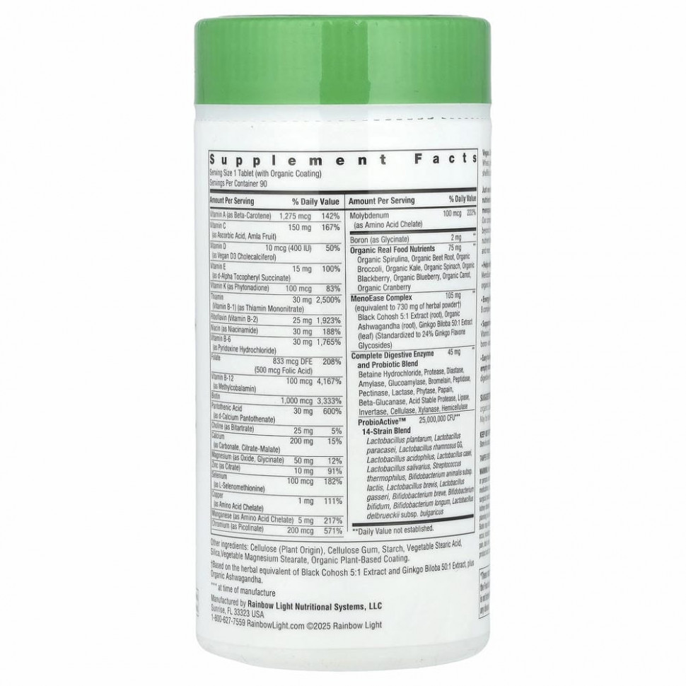 Rainbow Light, Menopause One, мультивитаминный комплекс на пищевой основе, 90 таблеток