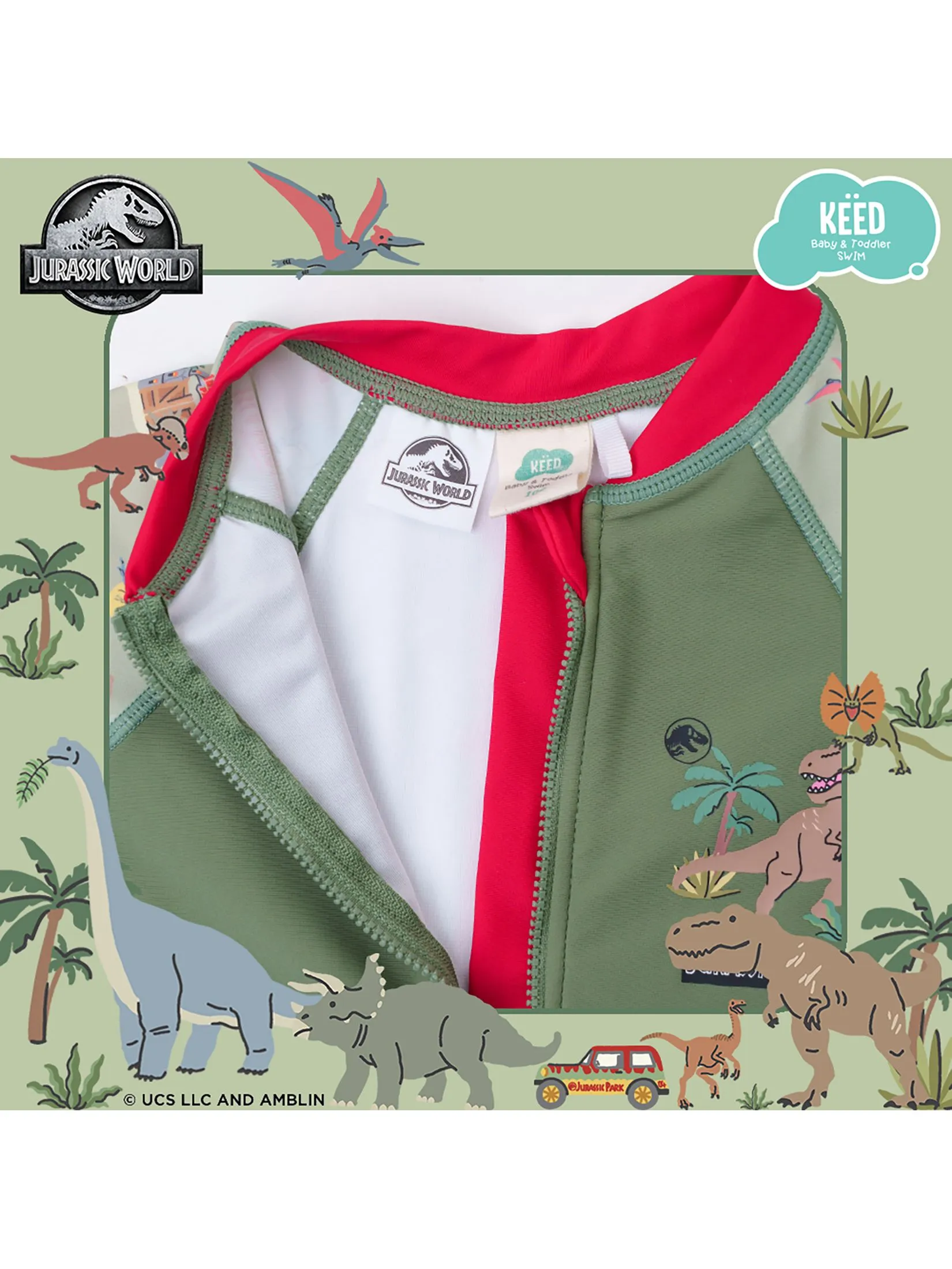 KEED Boy Swimsuit Long Sleeves Jurassic World Khaki Green