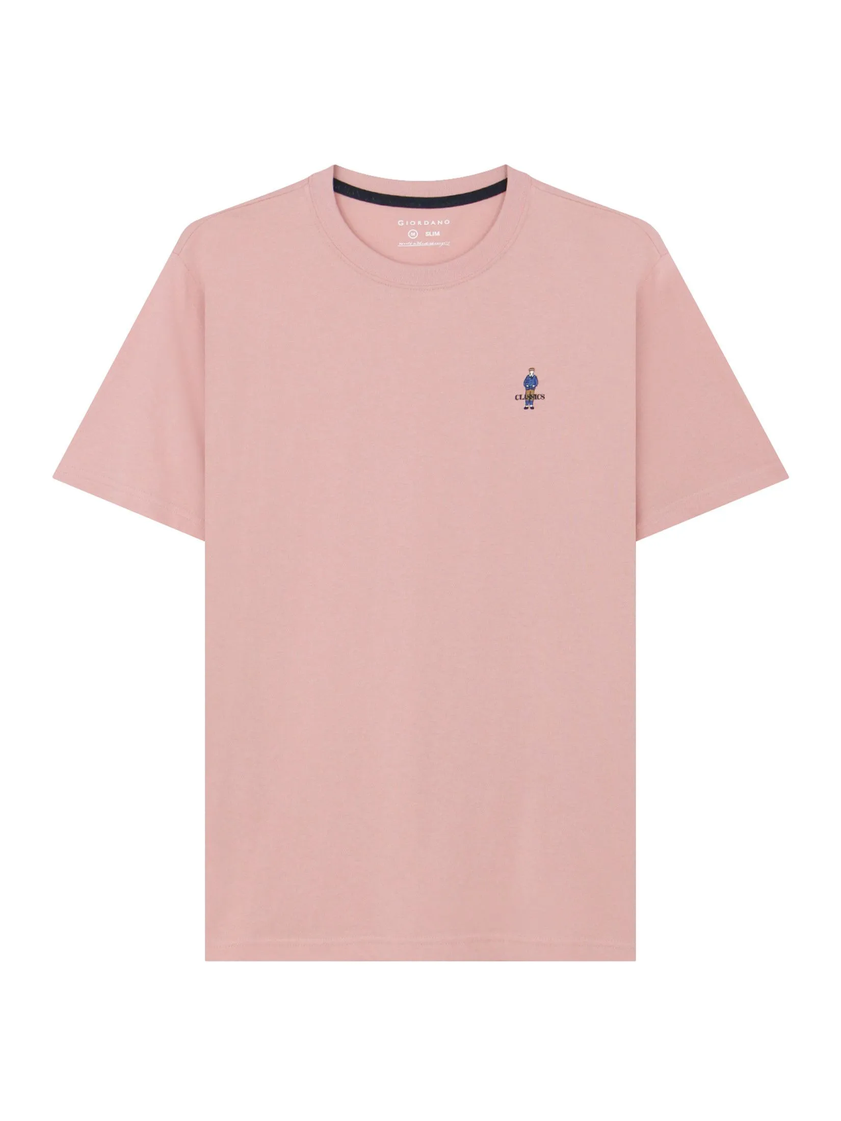 GIORDANO Men's Slim Cotton Embroidery Tee (Classic Man) Rose tan