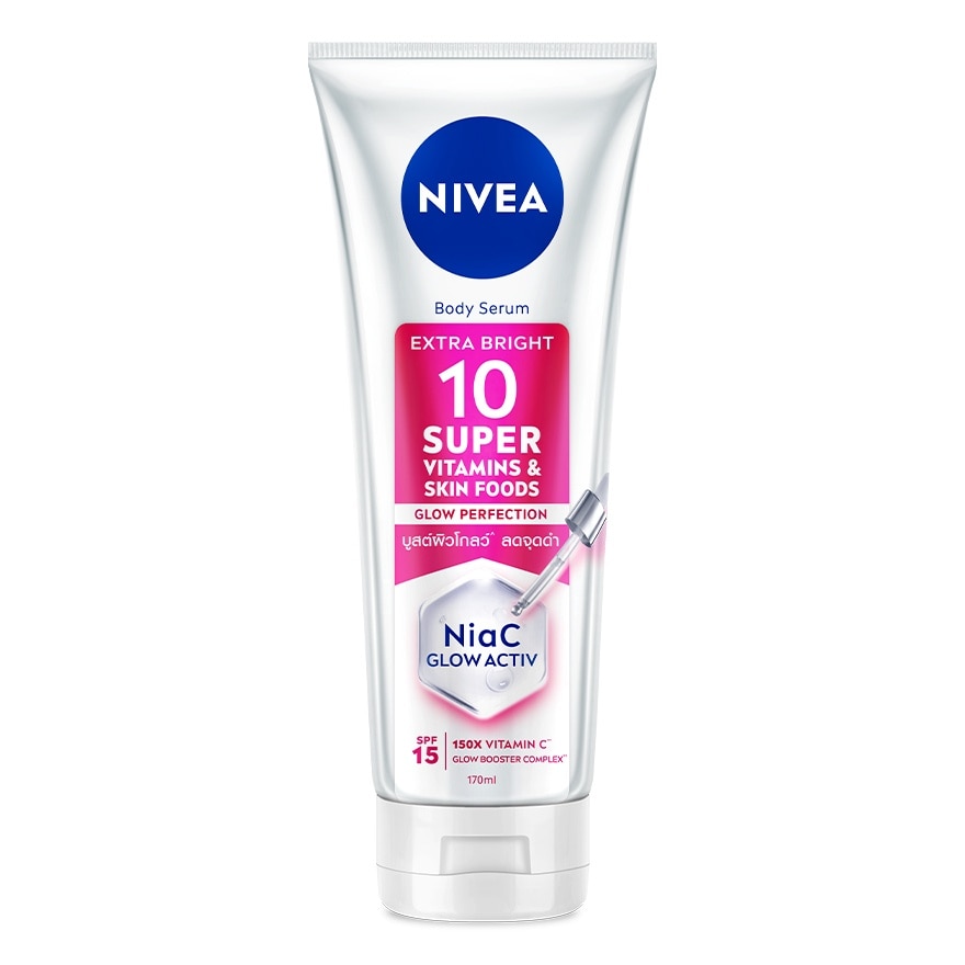 Nivea BodySerum Extra Bright 10Super Vitamins Skin Foods Glow Perfection SPF15 170Ml. - Pink