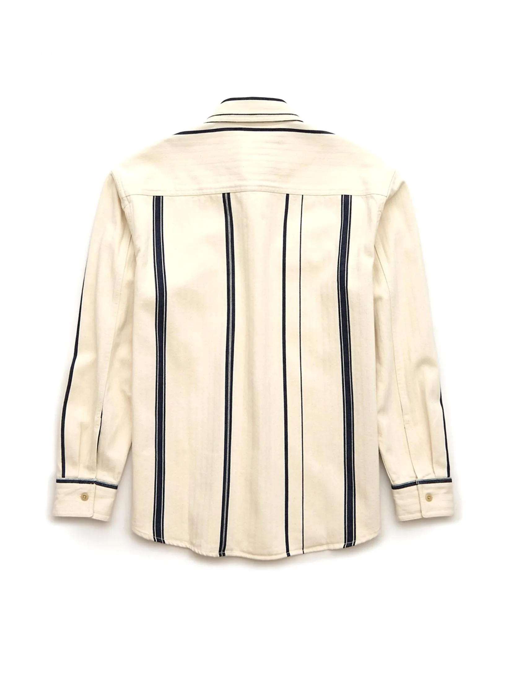 AMERICAN EAGLE MEN OVERSIZED CSC HOOVER HERRINGBONE STRIPE WORK SHIRT 102 FROSTY CREAM