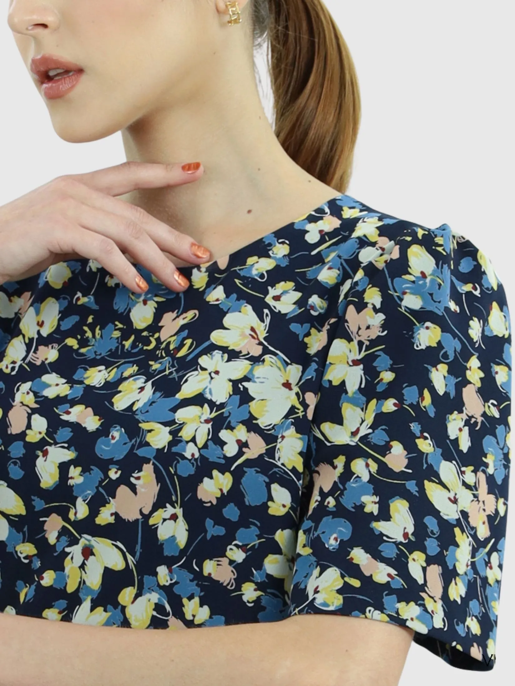 VERONIQA Women Dress Short Sleeves Chiffon Print Navy Blue