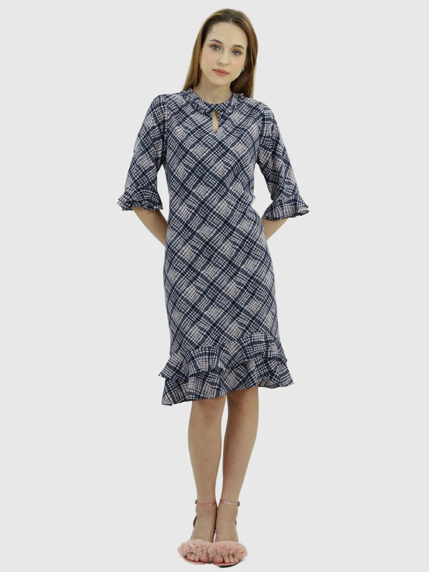 VERONIQA Women Dress Long Sleeves Chiffon Dobby Pink