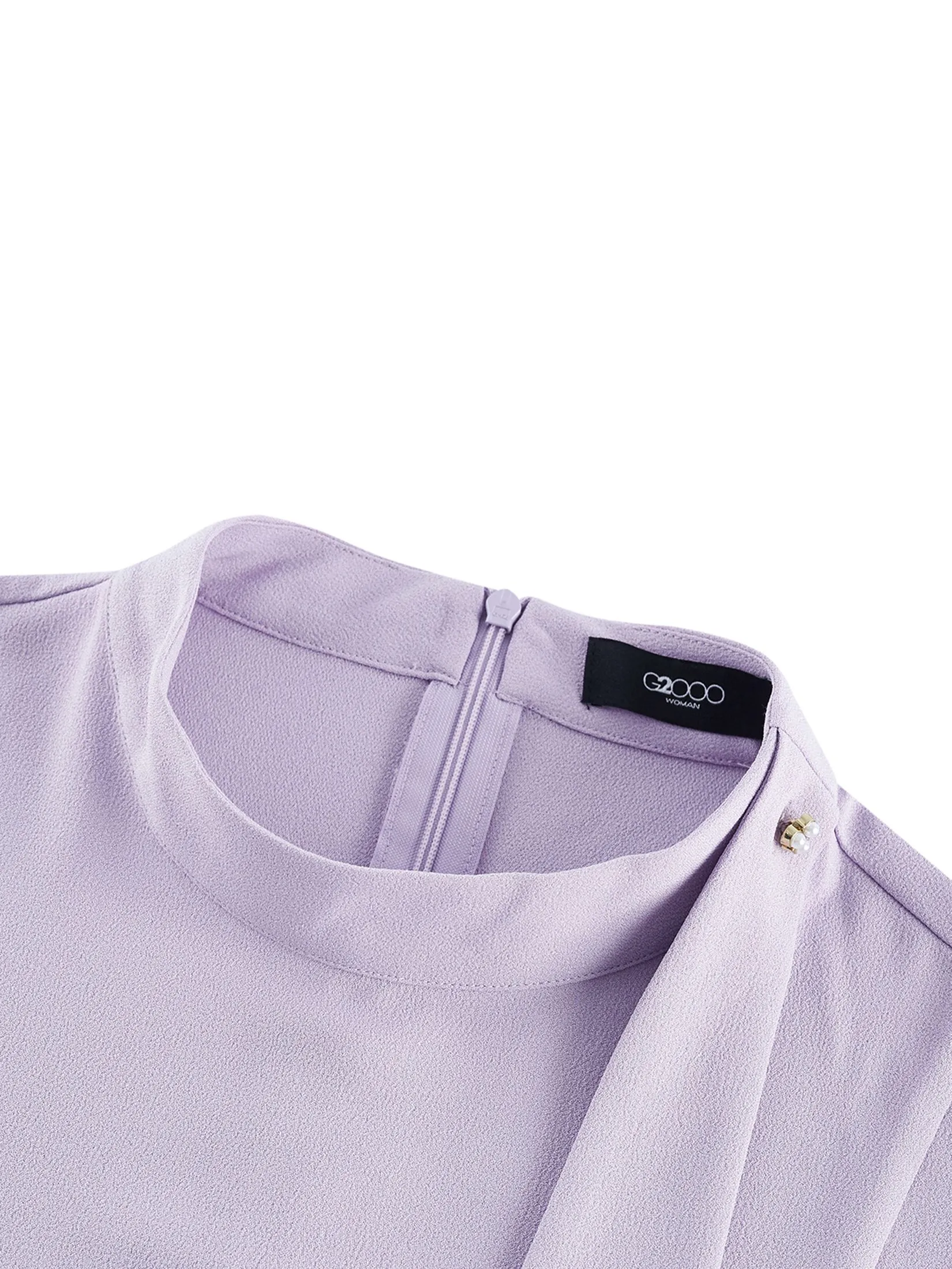 G2000 Women Clothing Crepe Stand Collar With Tie Detail Long Sleeve Blouse Regular Fit - Purple