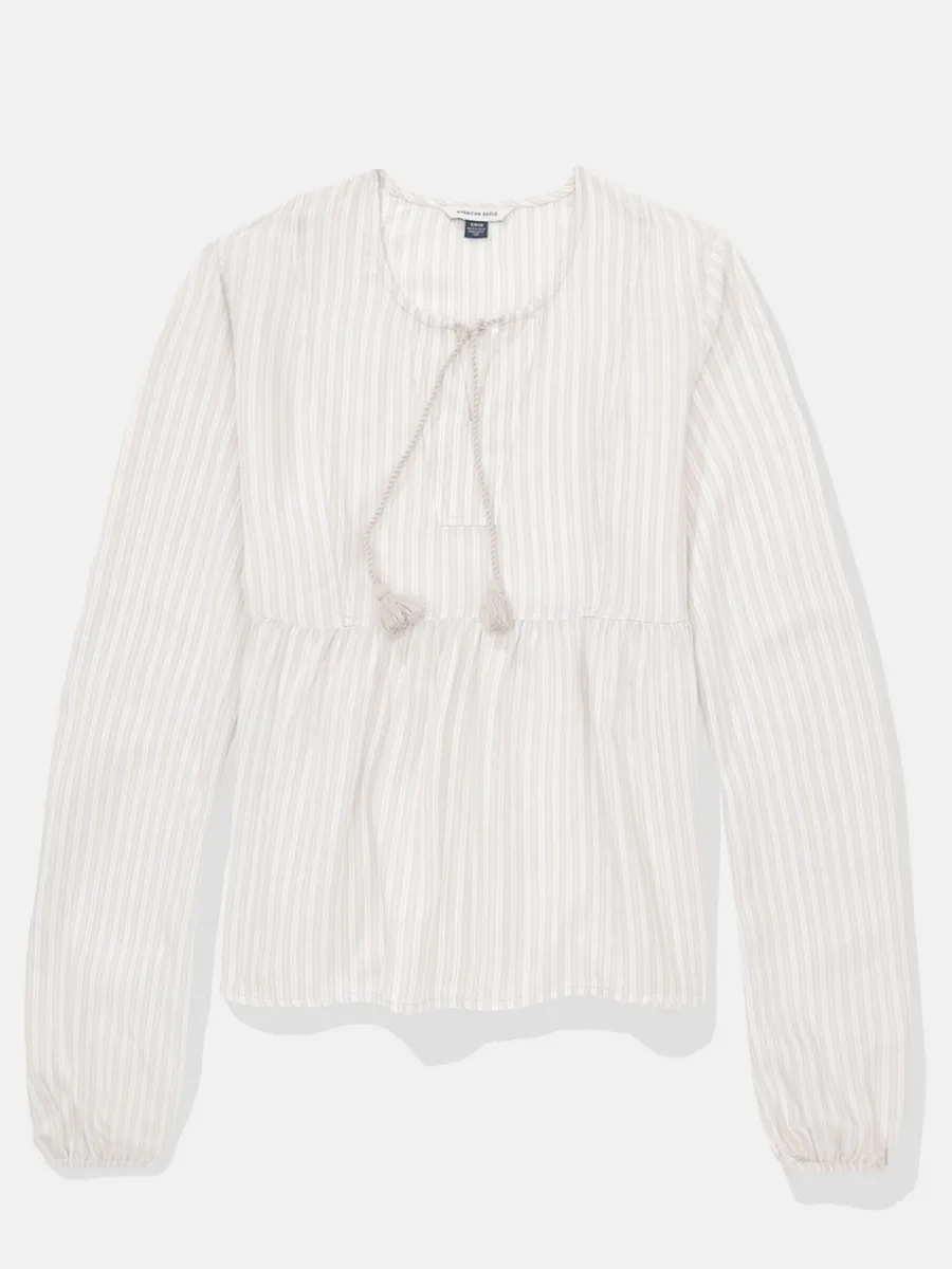 AMERICAN EAGLE WOMEN INTL LS PEASANT TOP 212 KHAKI