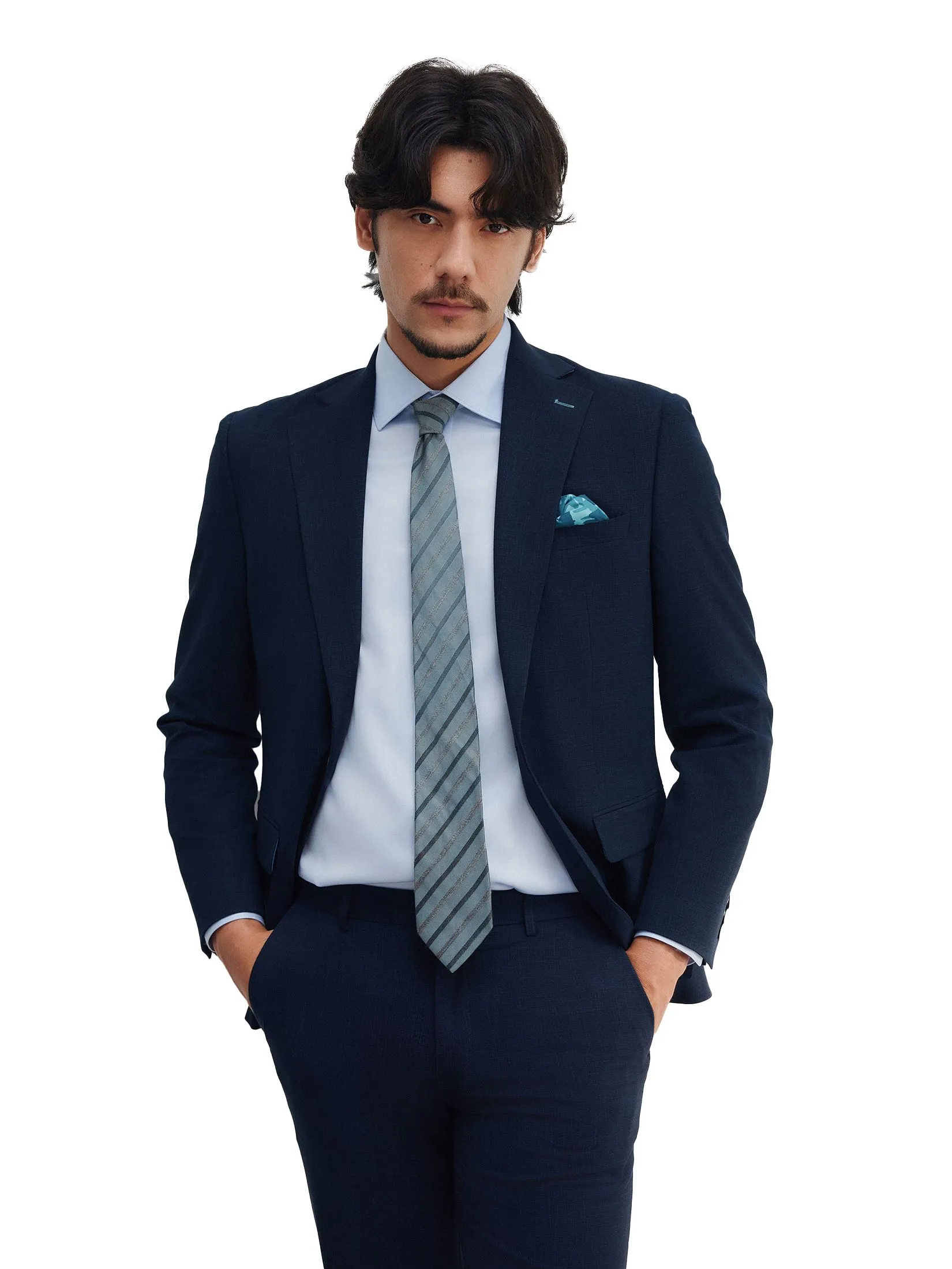 G2000 Men Clothing Anti-Bacterial Texture Suit Blazer Slim Fit - Navy
