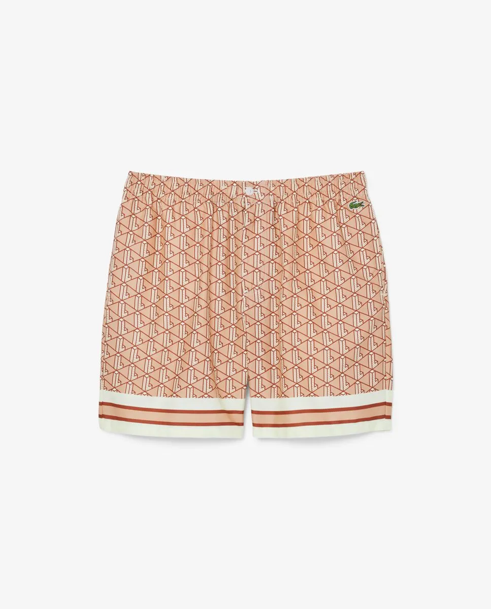 LACOSTE Lightweight Monogram Print Shorts Beige