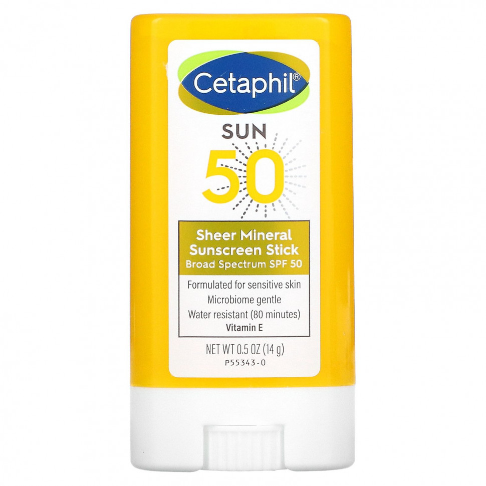 Cetaphil, Минеральный солнцезащитный стик-стик, SPF 50, 14 г (0,5 унции)