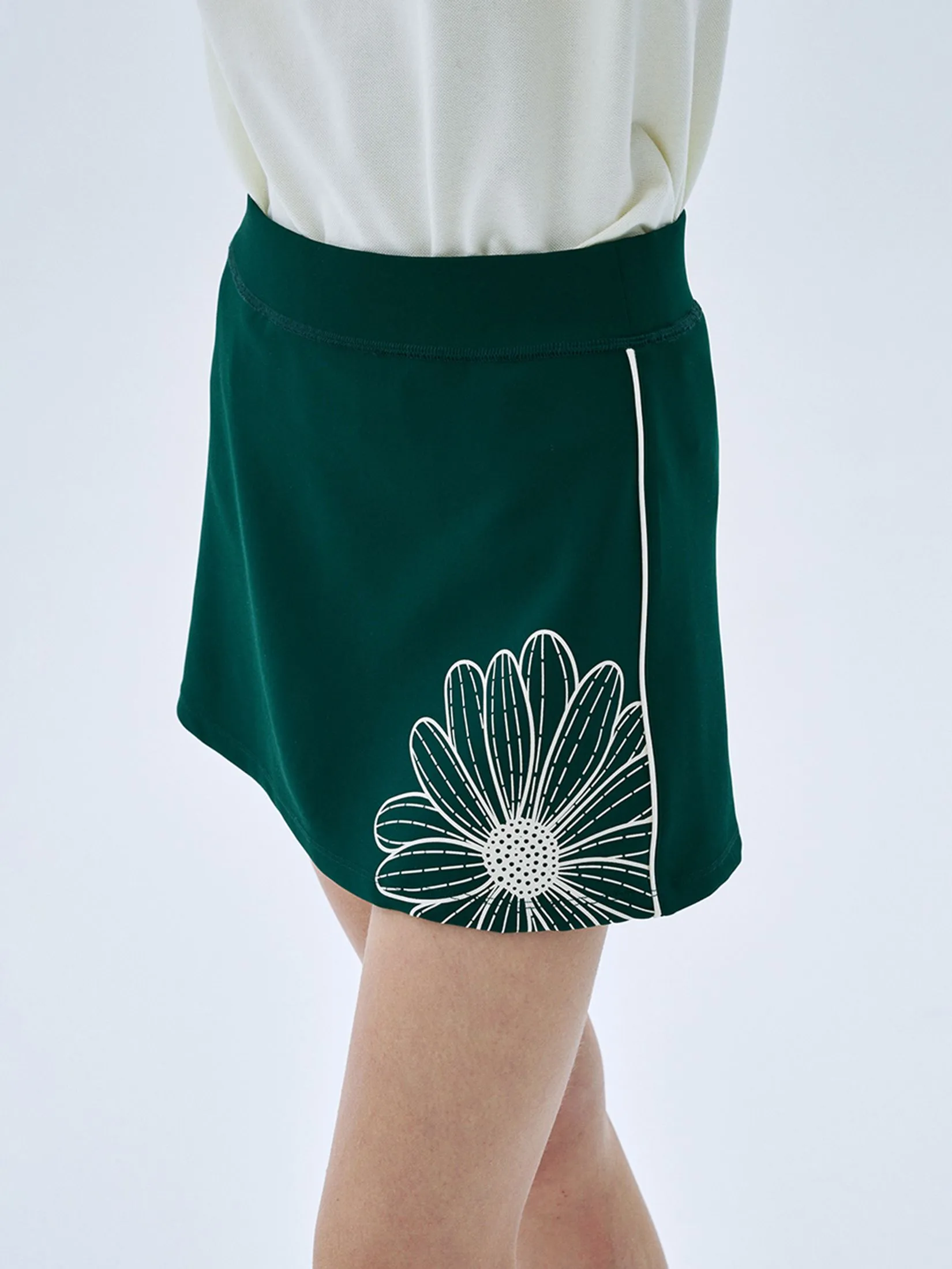 MARDI MERCREDI ACTIF A Line Mini Skirt Theflower Deep Green Cream