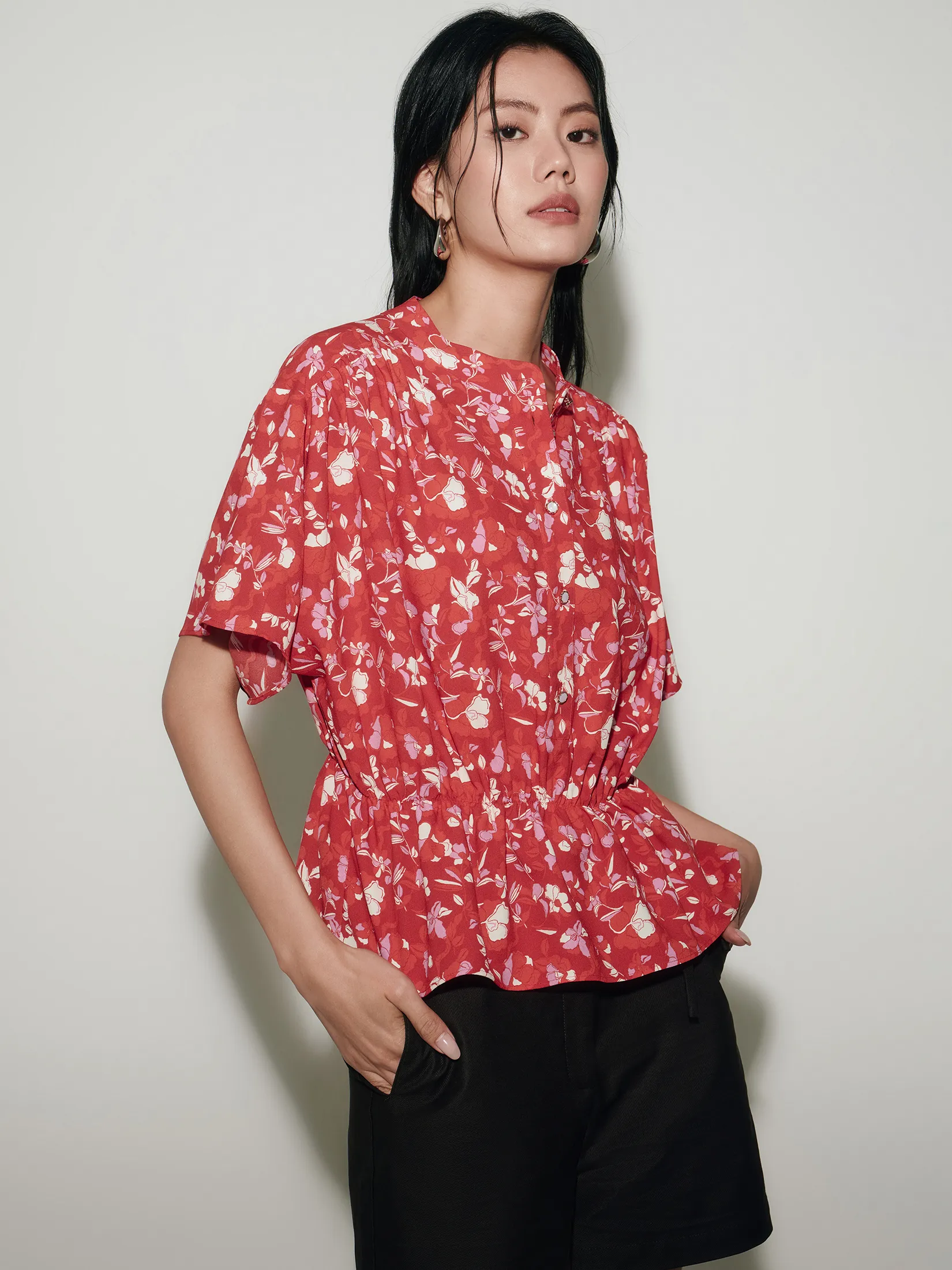 G2000 Women Clothing Floral Print Collared Blouse Regular Fit - Red Size - 32 EU