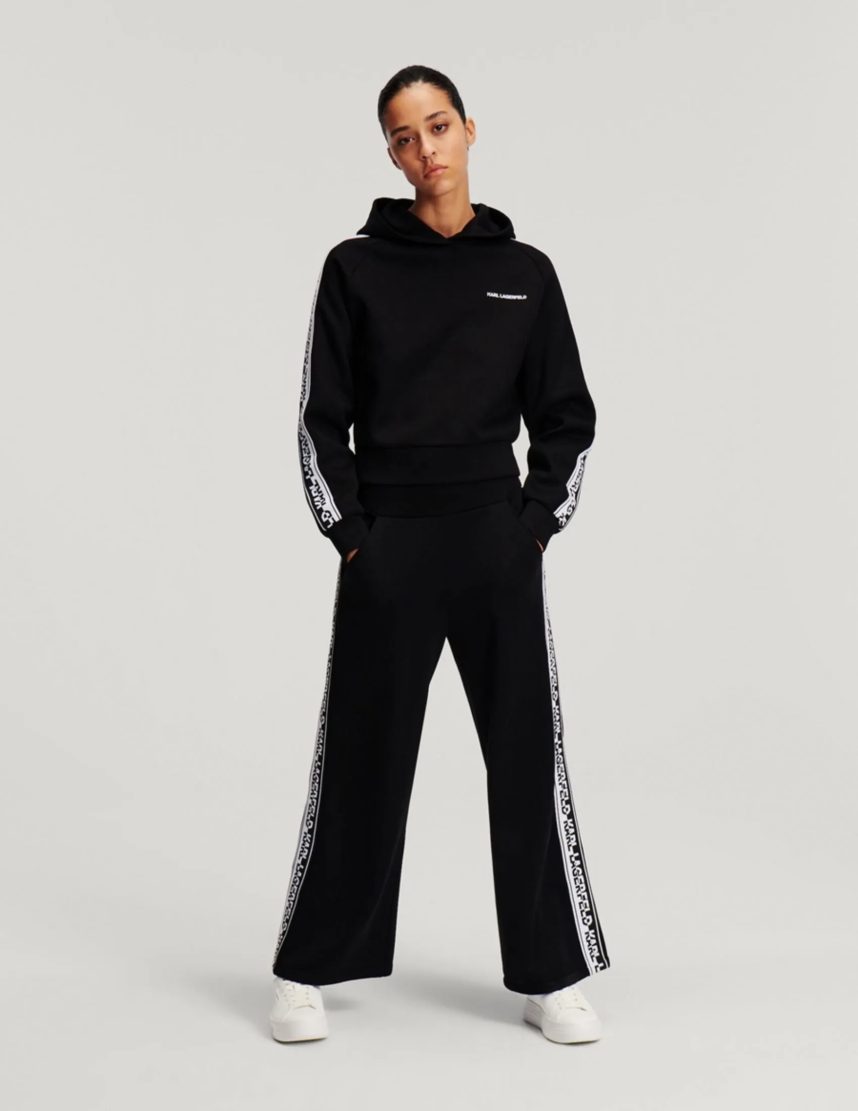 KARL LAGERFELD RTW-1 LOGO TAPE MEN HOODIE BLACK