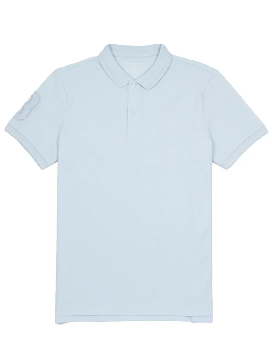 GIORDANO Men's Slim Fit 3D Lion Embroidery Polo Ice Water Blue