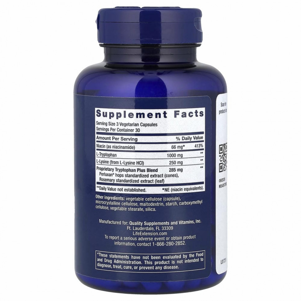 Life Extension, оптимизированный триптофан плюс, 90 вегетарианских капсул