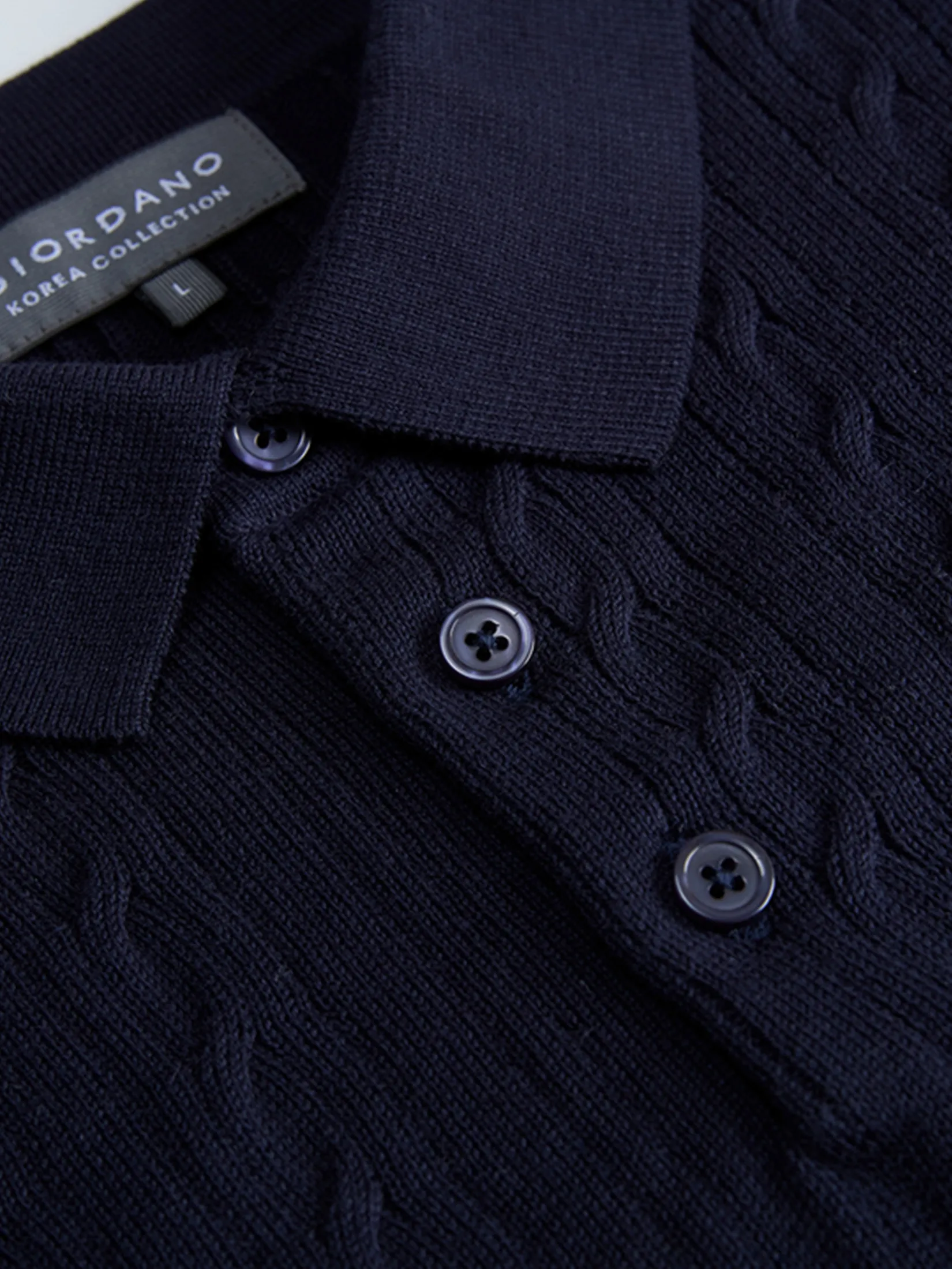 GIORDANO Men s Online Exclusive Cable Knit Polo Pullover Sweater (Korea) Dark blue