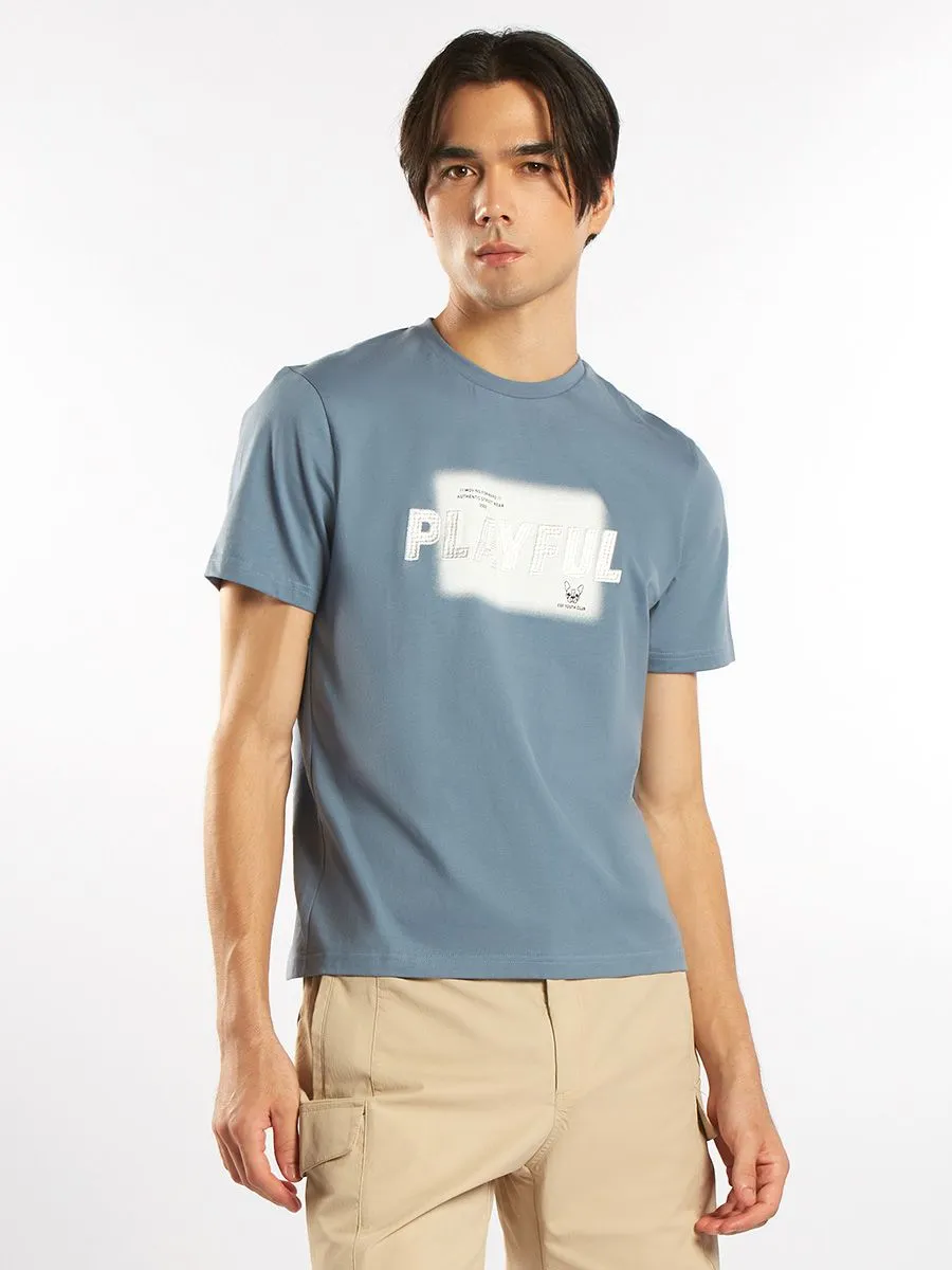 ESP Embroiderd and Print Tee Shirt Men Light Blue