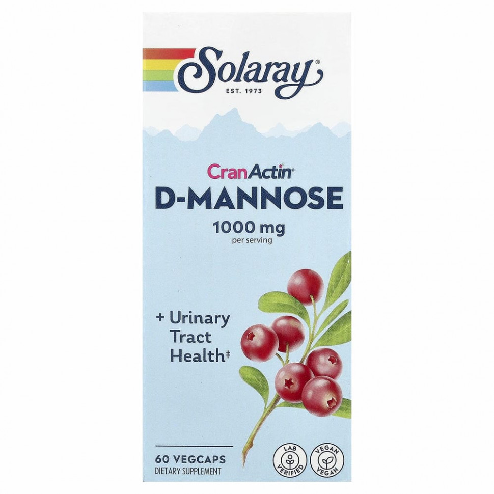 Solaray, D-манноза с CranActin, для здоровья мочевыводящих путей, 60 капсул