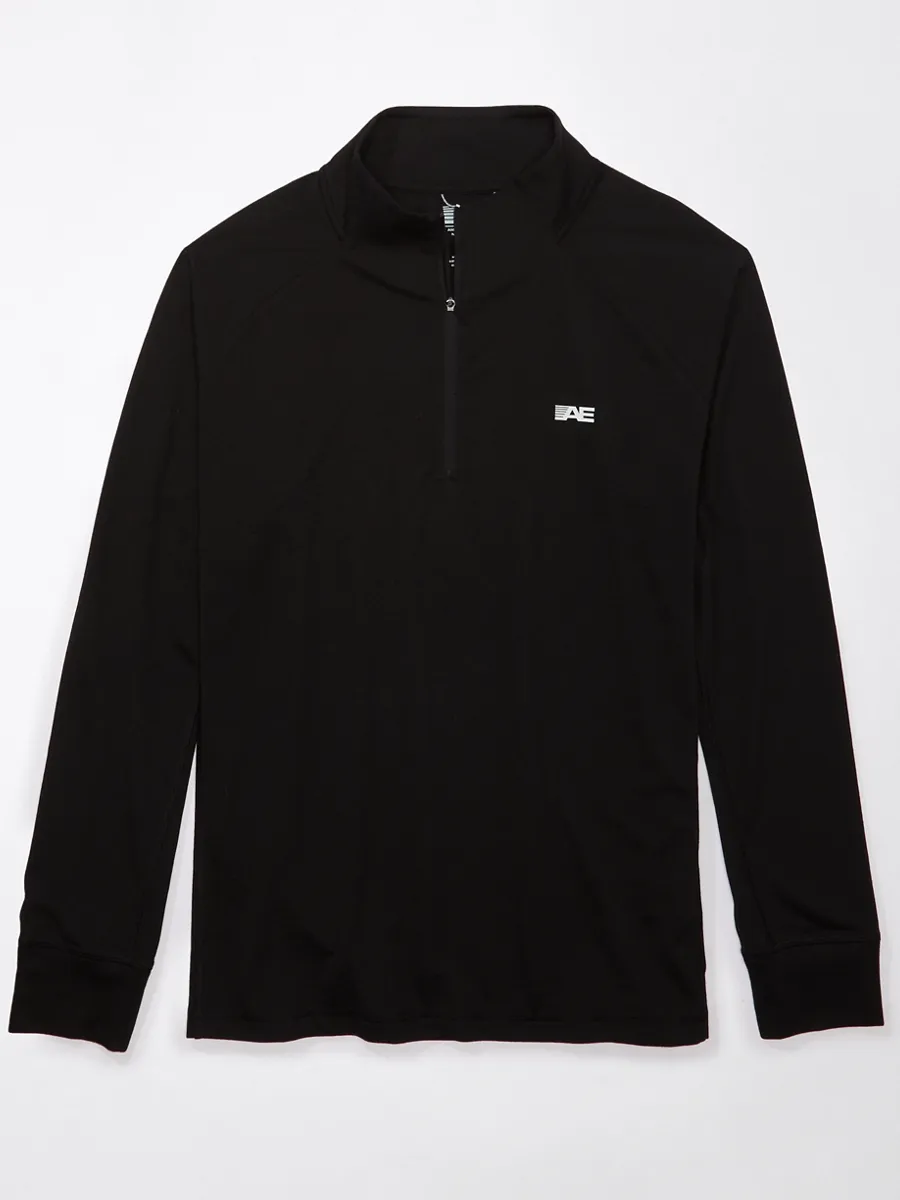 AMERICAN EAGLE MEN K-3328 MERINO LS HALF ZIP ACTIVE 001 BLACK