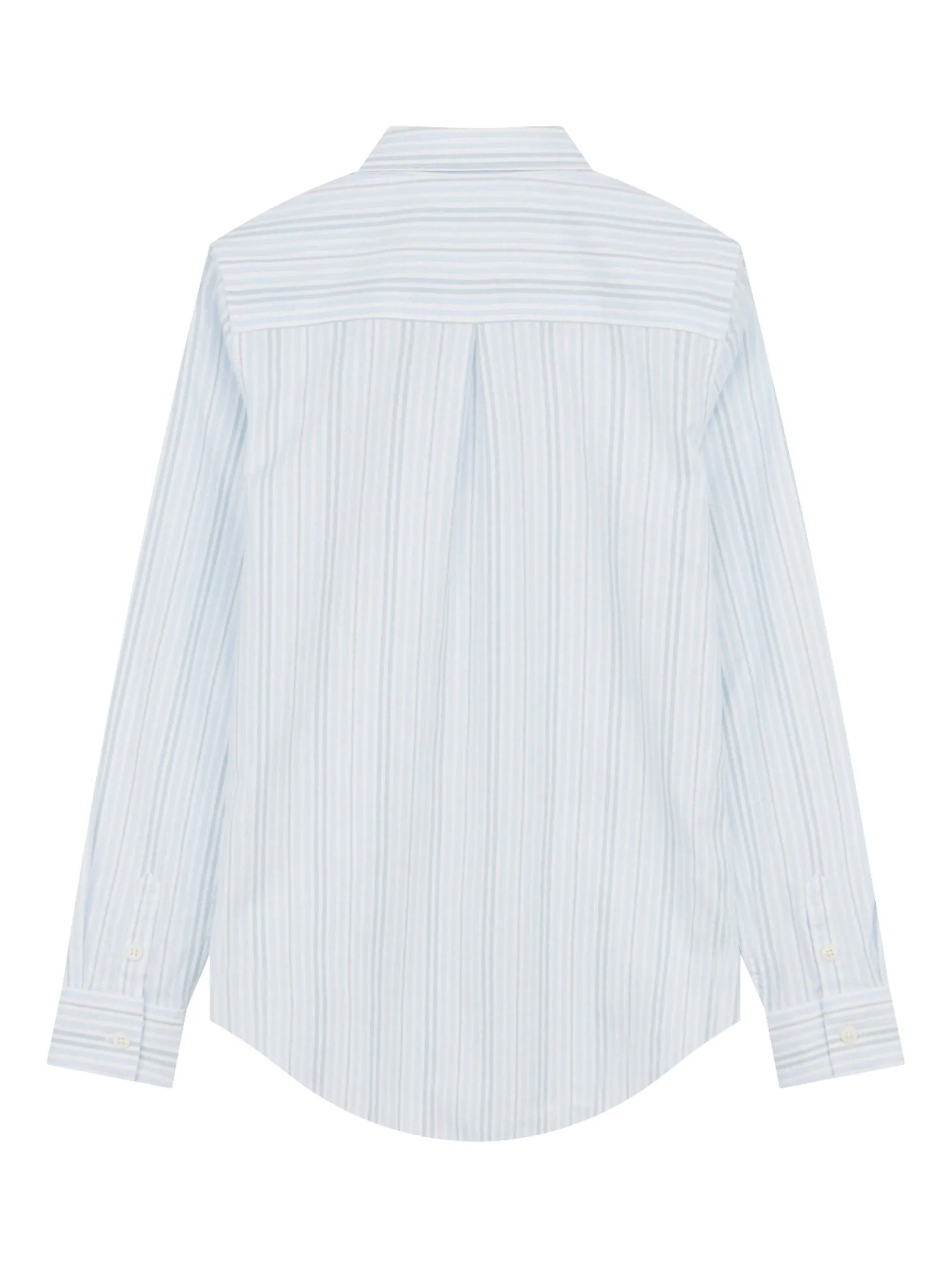 GIORDANO Women's Slim Embroidery Oxford Shirts (Classic Man) Blue x White