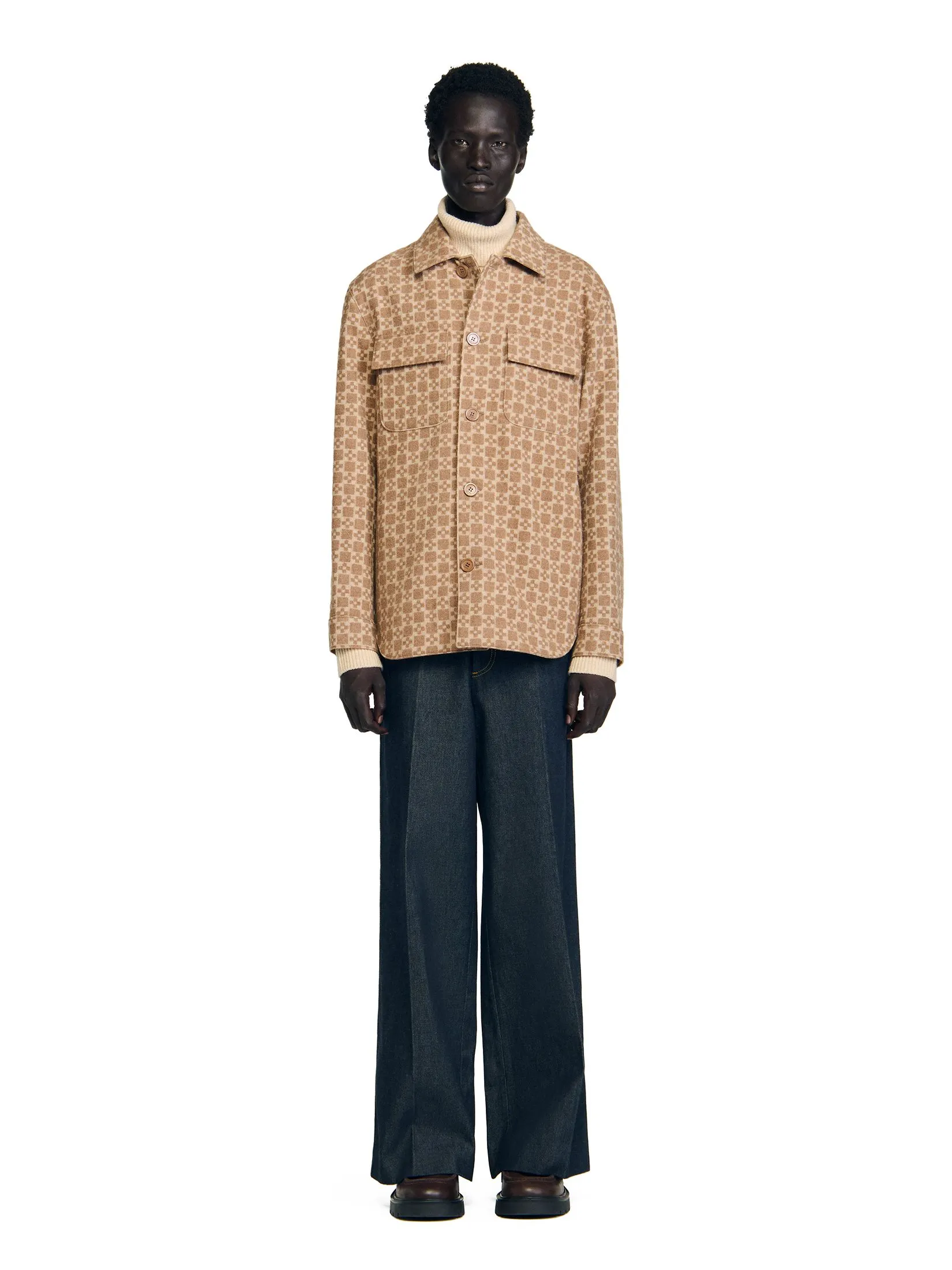 SANDRO Square Cross Jacquard Overshirt