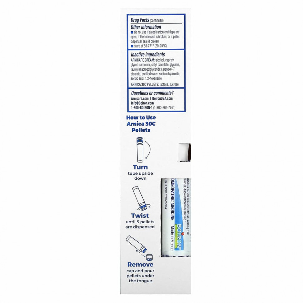 Boiron, крем Arnicare, обезболивающее средство, экономичная упаковка, 70 г (2,5 унции), прибл. 80 гранул