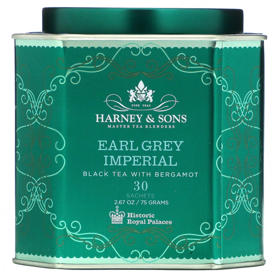 Harney & Sons, Earl Grey Imperial, черный чай с бергамотом, 30 пакетиков, 75 г (2,67 унции) - HRN-35414-Горячая корица, черный чай, апельсин и сладкая гвоздика